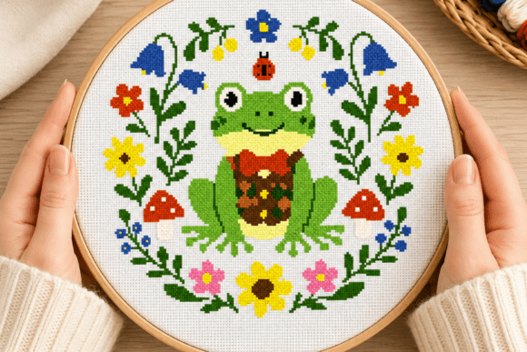 Cute Frog Flower Garden Stitch