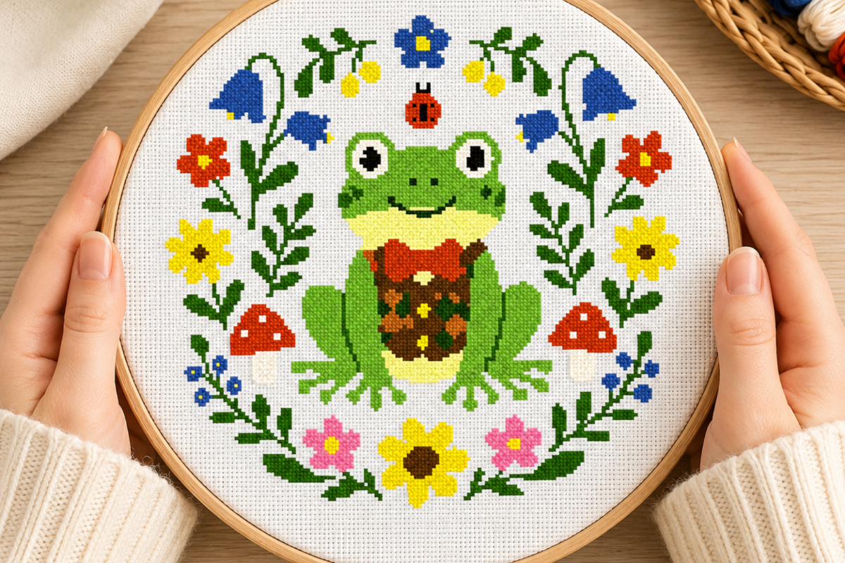 Cute Frog Flower Garden Stitch