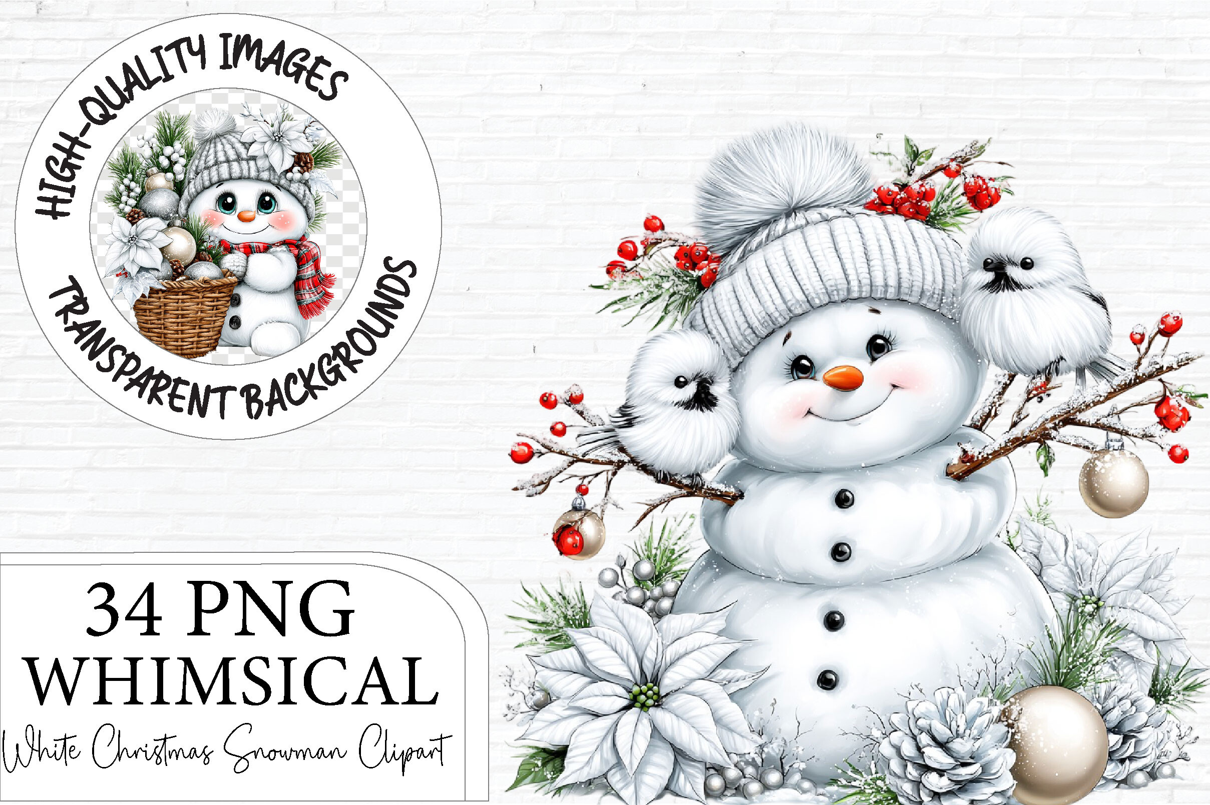 Cute Winter Snowman Watercolor Clipart