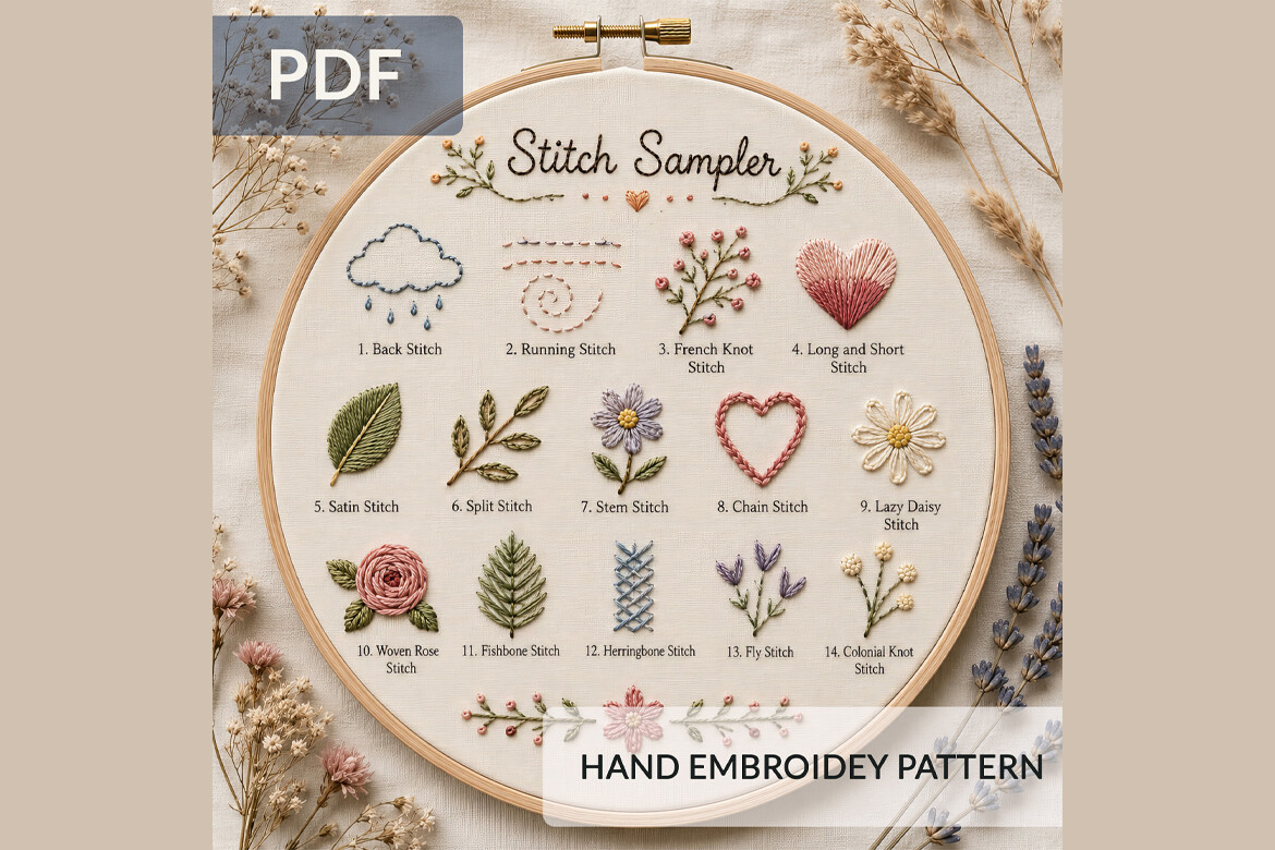 Embroidery Stitch Sampler PDF Pattern