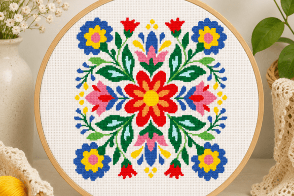 Floral Mandala Cross Stitch Pattern
