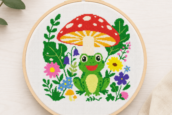 Frog Mushroom Cross Stitch Pattern