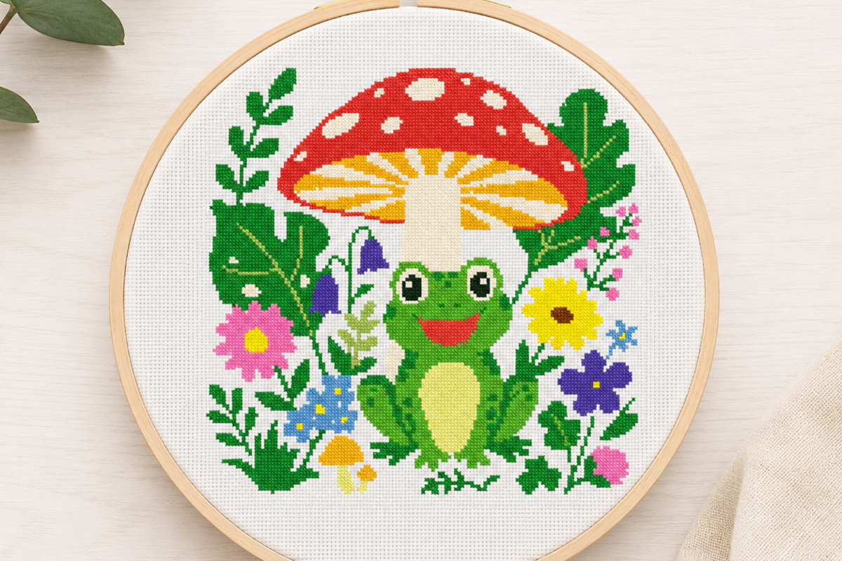 Frog Mushroom Cross Stitch Pattern