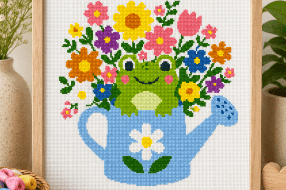 Frog Watering Can Stitch Pattern