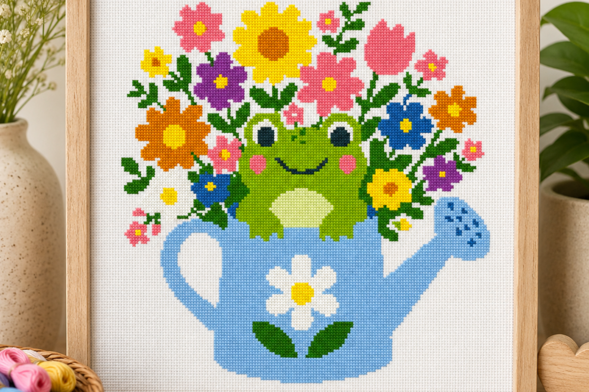 Frog Watering Can Stitch Pattern