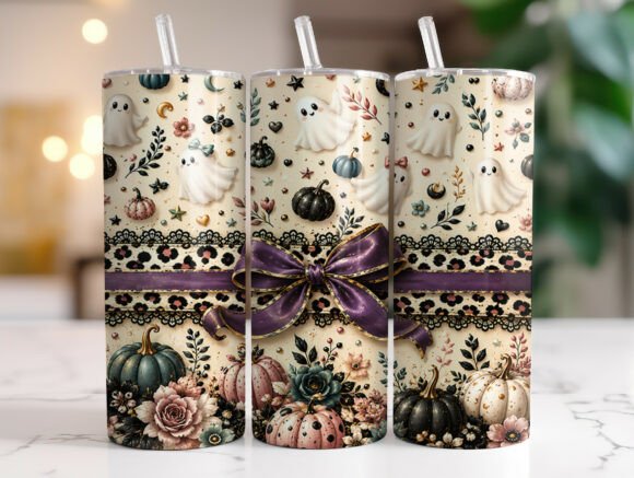 Ghost Bow Halloween 20oz Tumbler Wrap