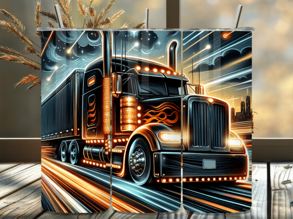 Glowing Flames Semi Truck Tumbler Wrap