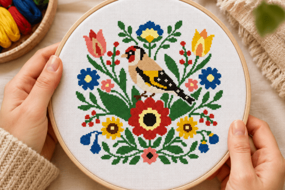 Goldfinch Botanical Cross Stitch