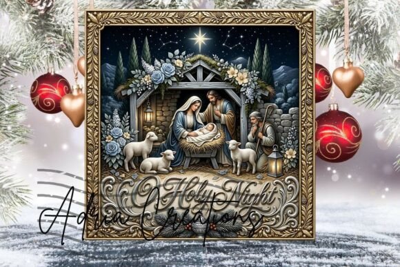 Holy Night Square Christmas Ornament Png