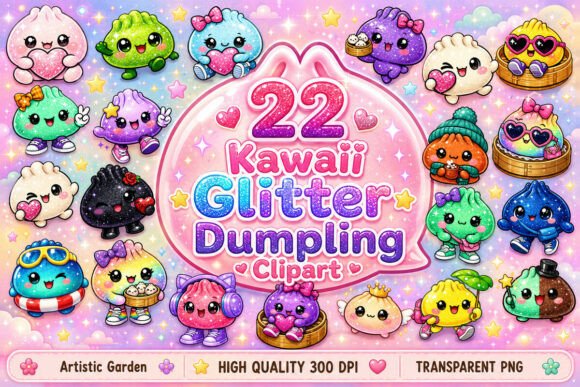 Kawaii Glitter Dumpling Clipart Bundle