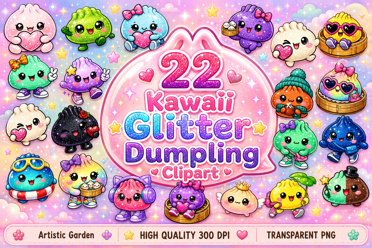 Kawaii Glitter Dumpling Clipart Bundle
