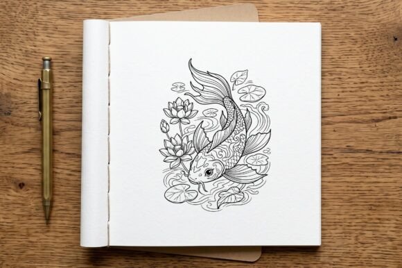 Koi Fish Lotus Coloring Page