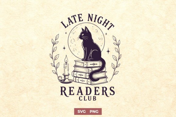 Late Night Readers Club Bookish Cat SVG