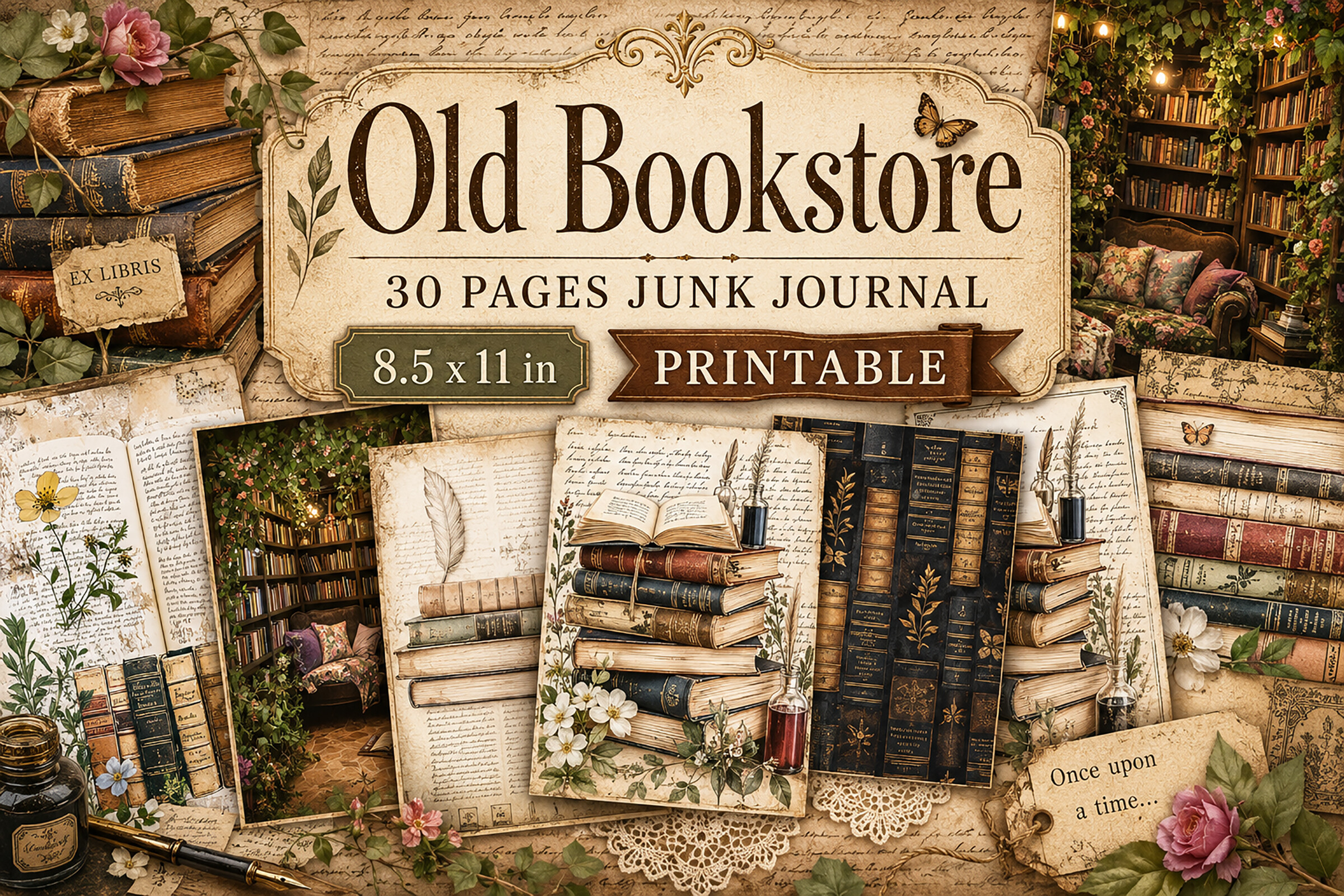 Library & Botanical Junk Journal Papers