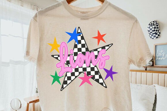 Lions Preppy Checkered Stars Retro PNG
