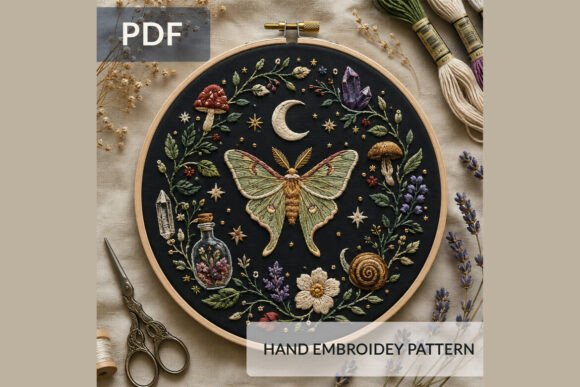 Luna Moth Embroidery Pattern PDF, Mystic