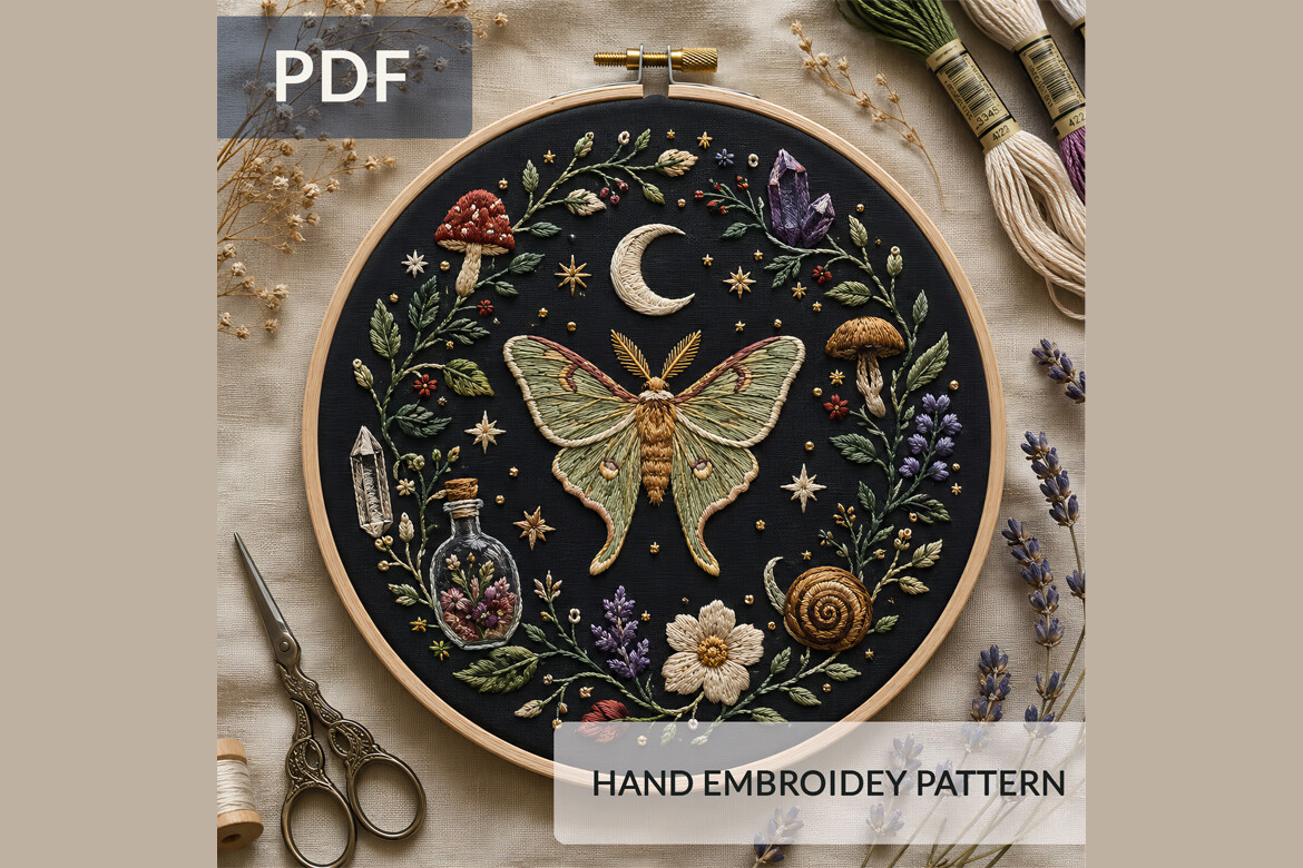 Luna Moth Embroidery Pattern PDF, Mystic