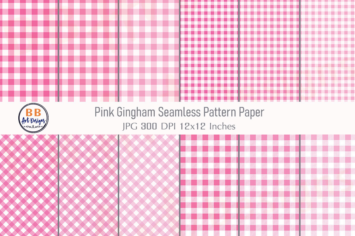 Pink Gingham Pattern Digital Paper Set