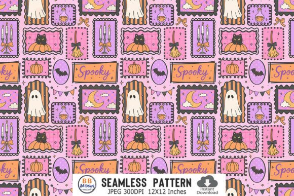 Pink Halloween Pattern Stamp Frame Paper