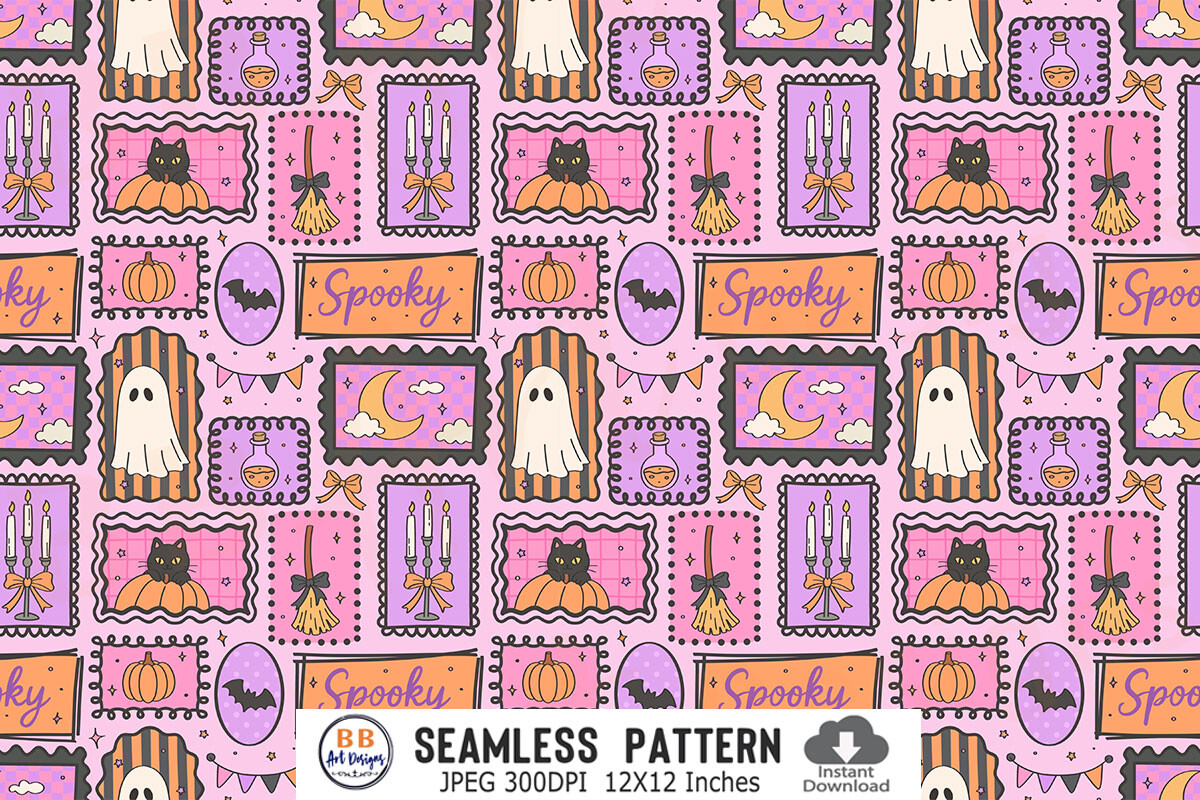 Pink Halloween Pattern Stamp Frame Paper