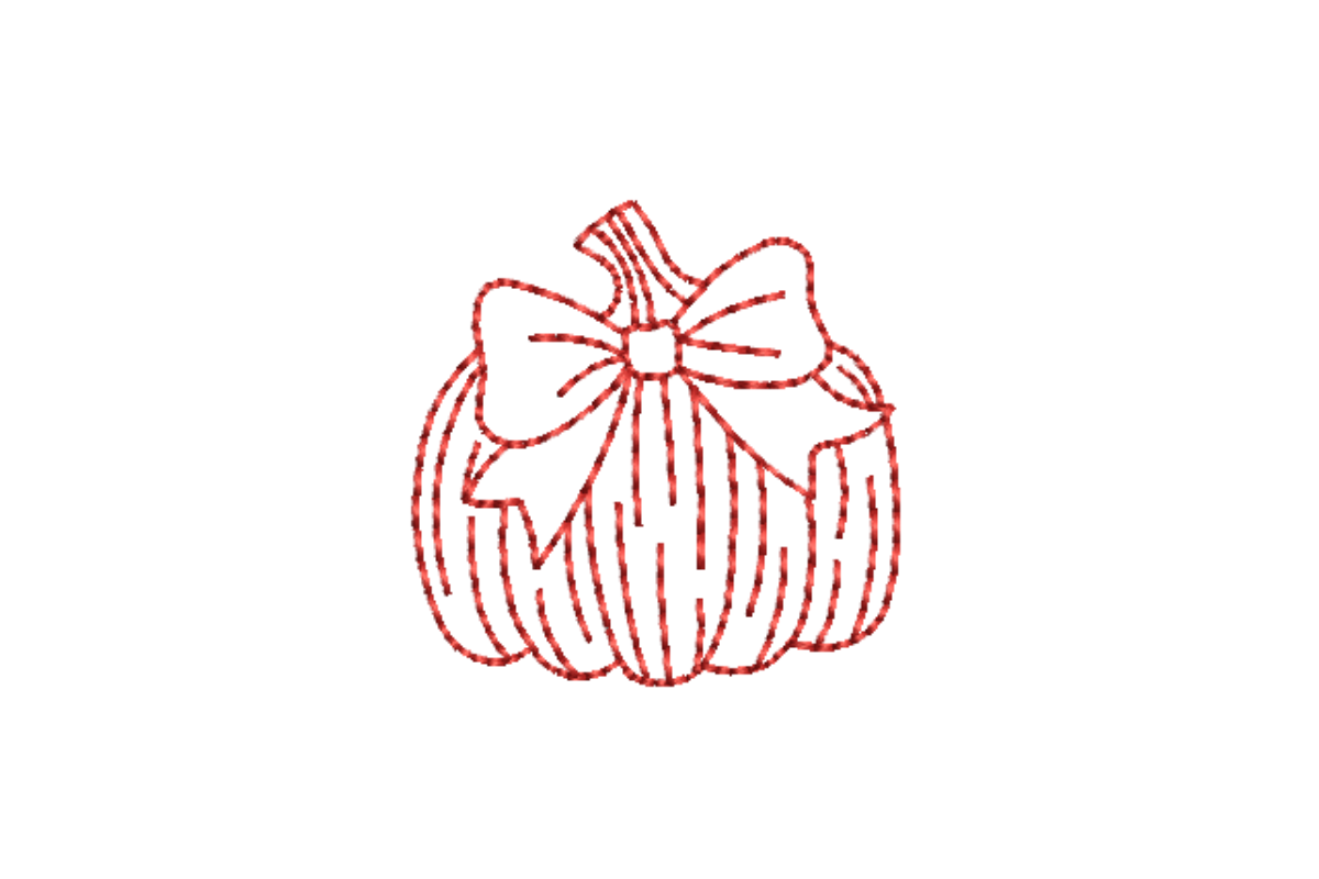 Pumpkin with Bow Outline Redwork