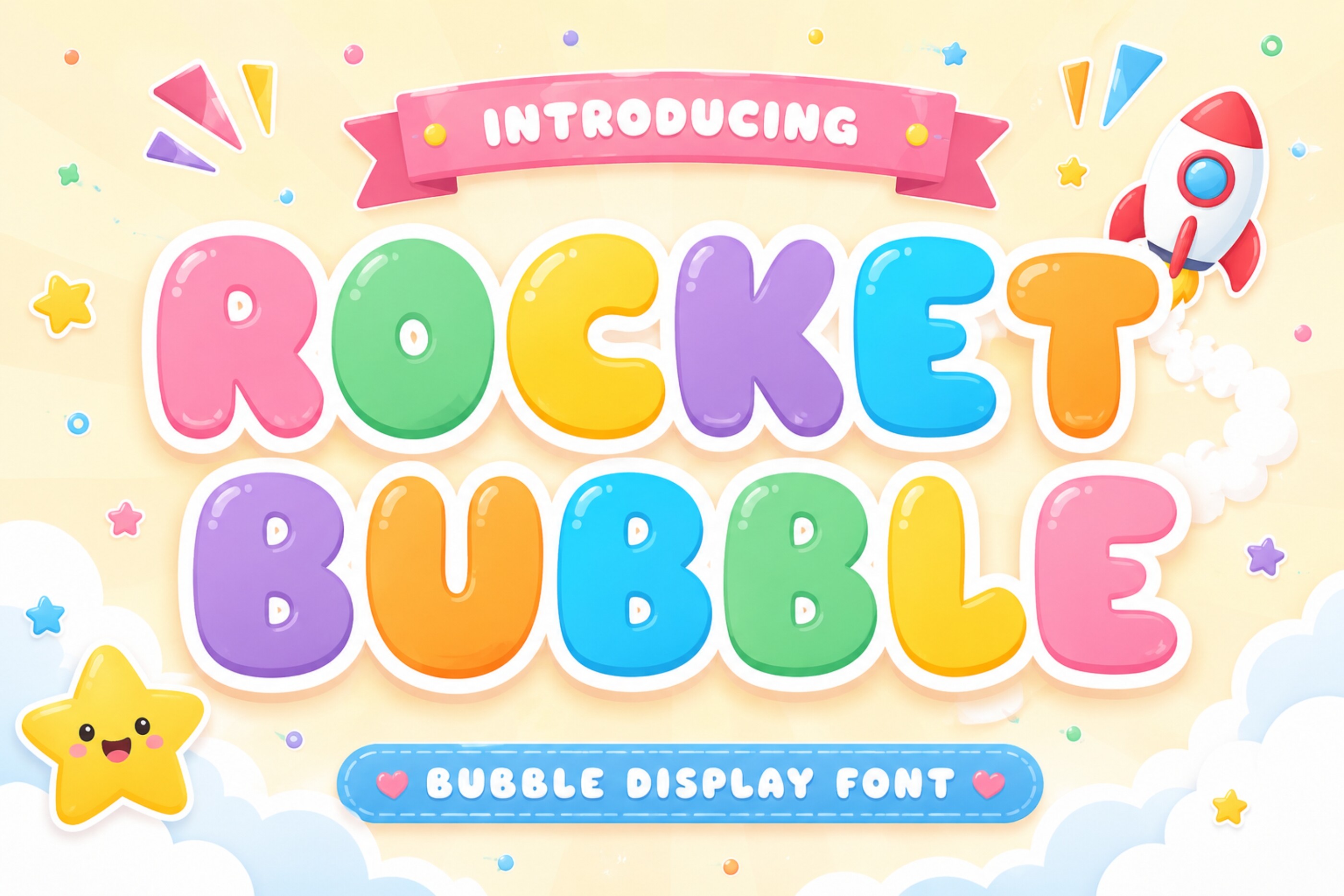 Rocket Bubble font preview - fun inflated bubble display typeface