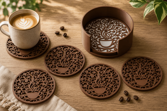 Simple Coffee Cafe Cup Coasters 3D Print Files | STL & 3MF - Image 3