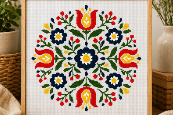 Tulip Berry Mandala Cross Stitch