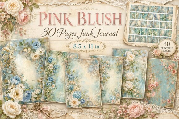Vintage Blue Floral Junk Journal Papers