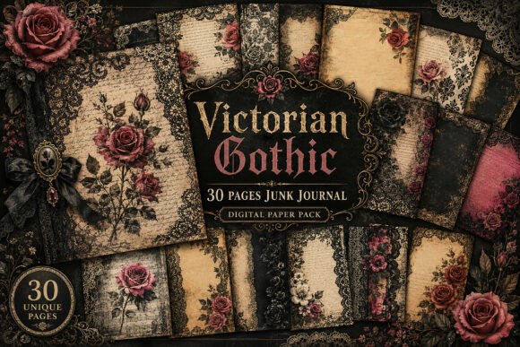 Vintage Gothic Rose Junk Journal Papers