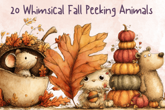 Whimsical Fall Peeking Animals Clipart