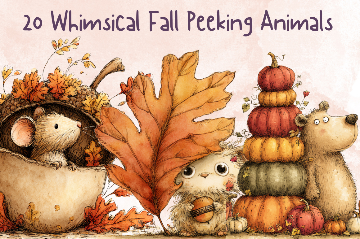 Whimsical Fall Peeking Animals Clipart