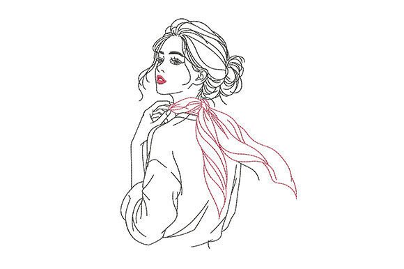 Woman Face Fashion Line Art