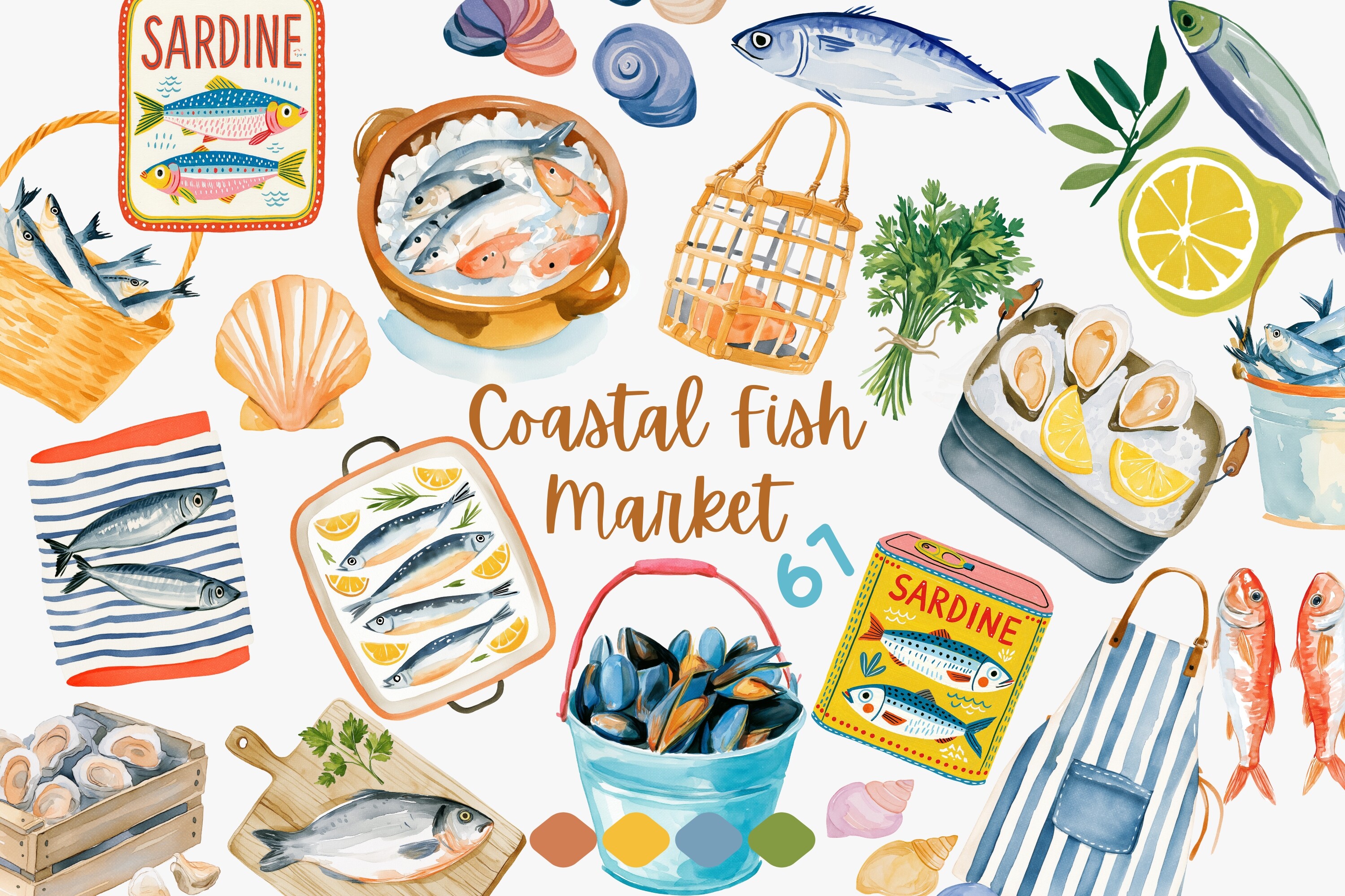 Coastal Seafood Market Clipart Set