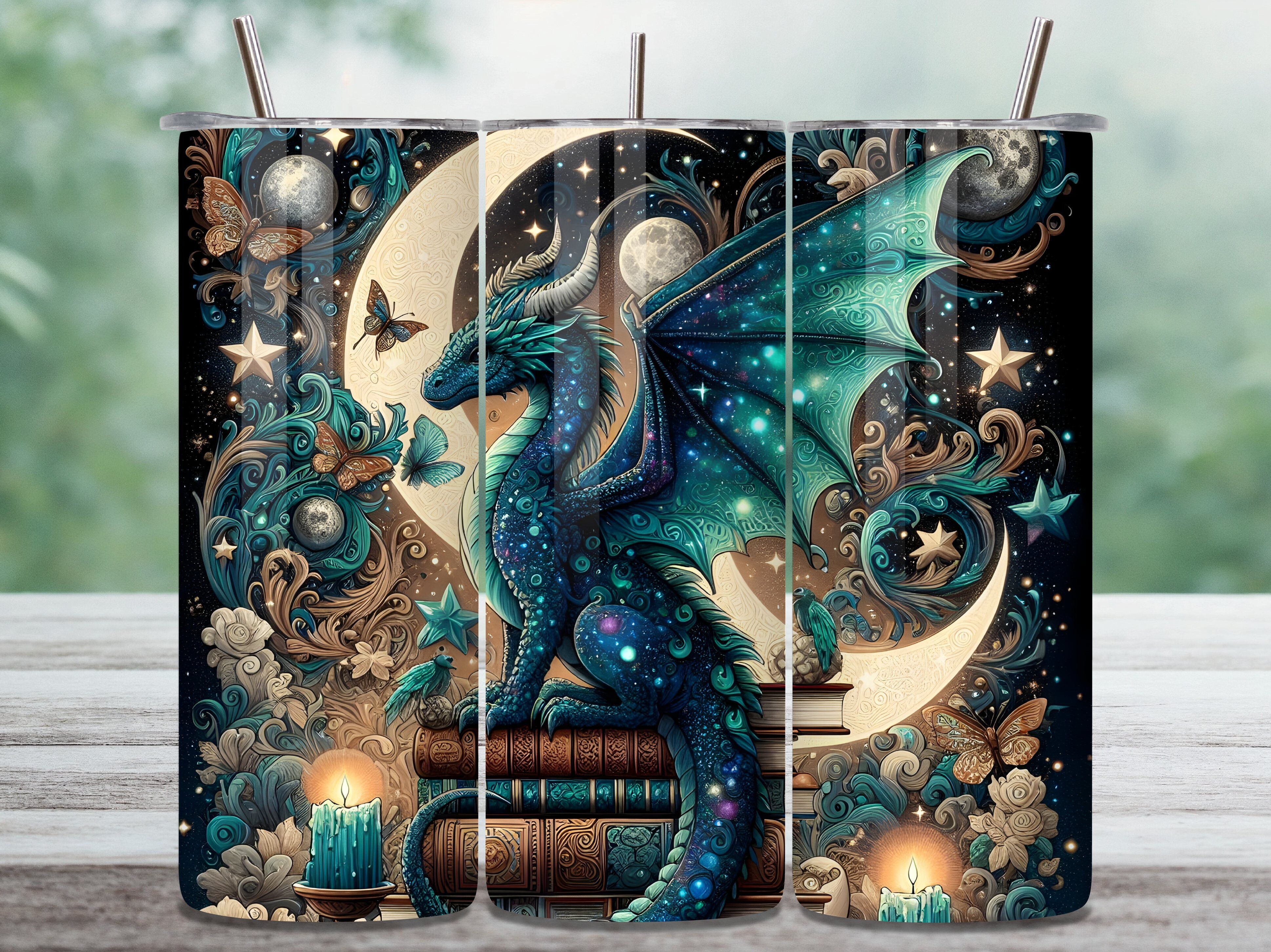 Celestial Blue Book Dragon Tumbler Wrap