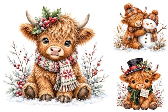 Christmas Highland Cow PNG Bundle