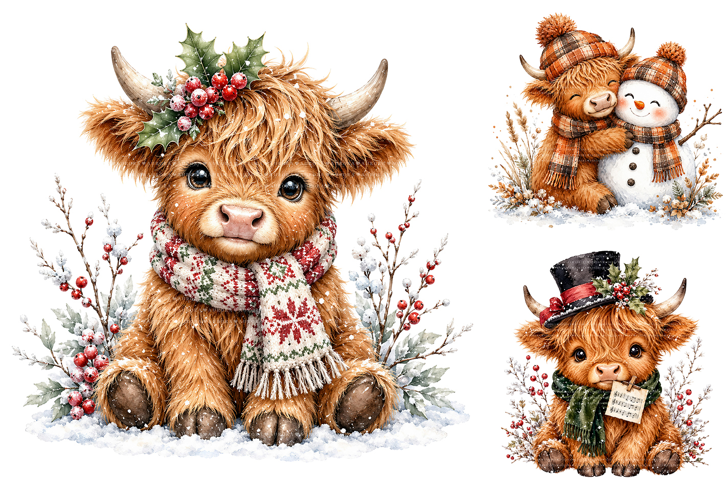 Christmas Highland Cow PNG Bundle
