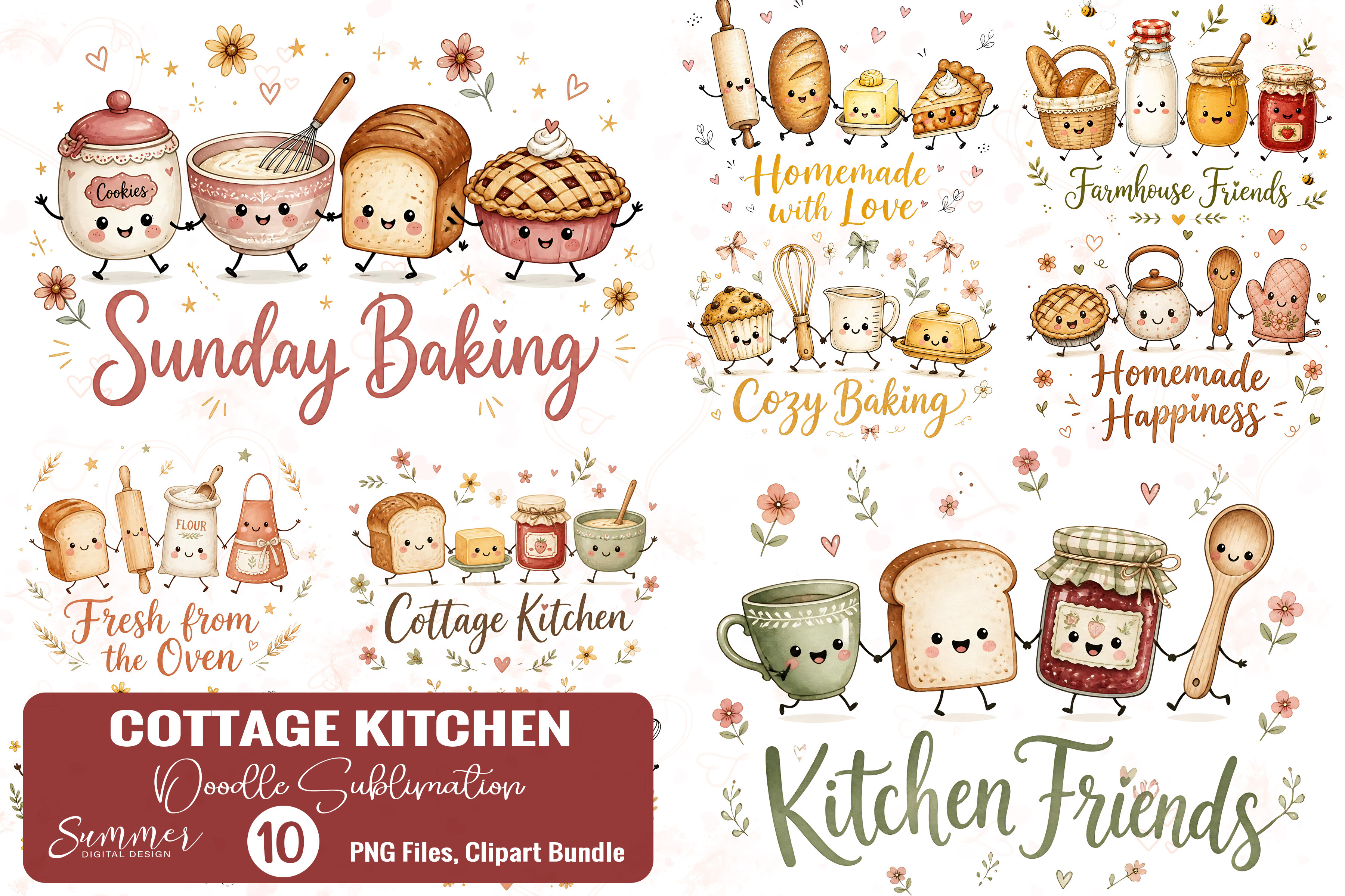 Cottage kitchen quotes, a doodle bundle.