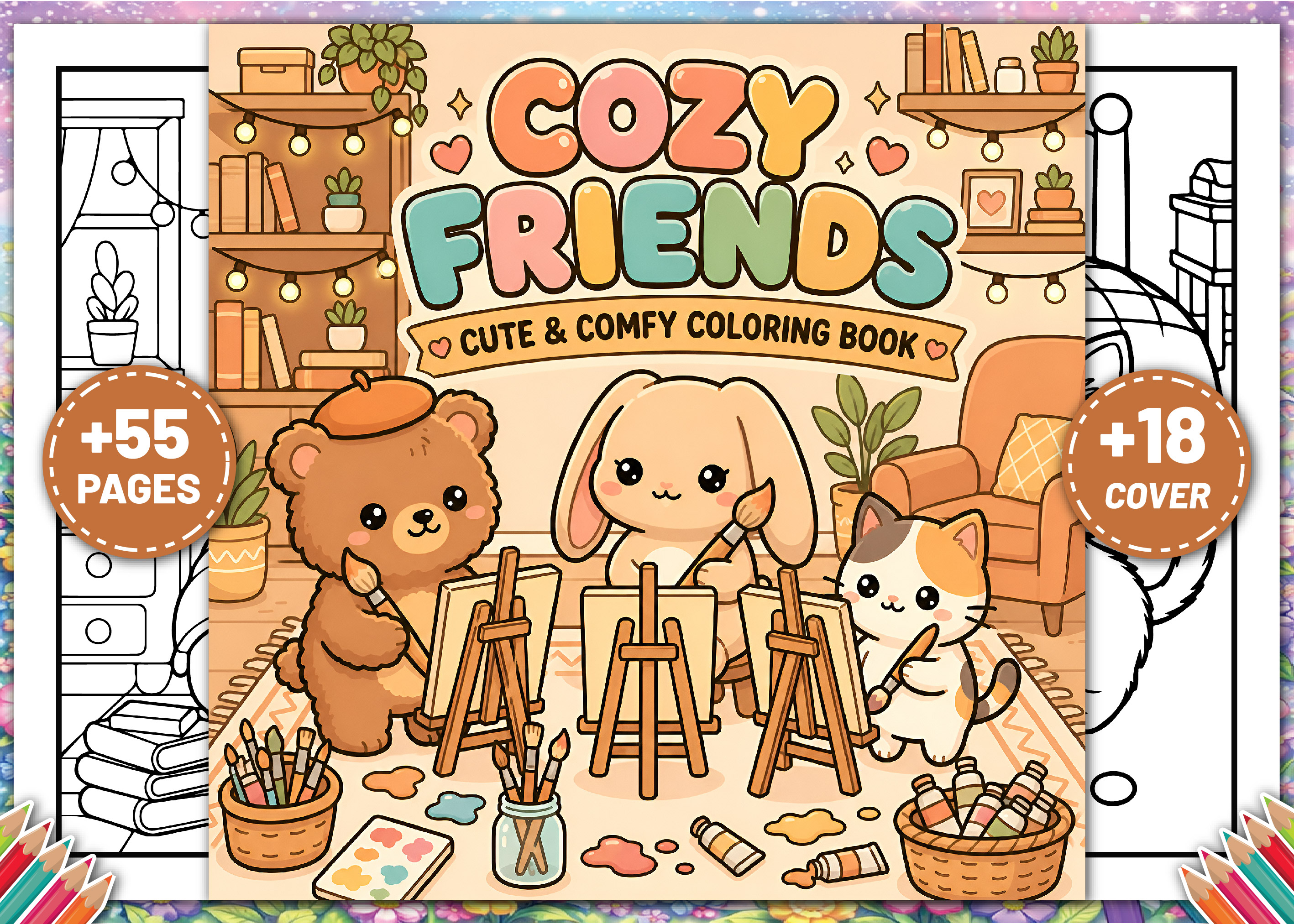 Cozy Friends Cute & Comfy Coloring Pages