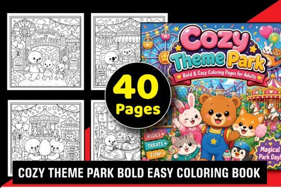 Cozy Theme Park Bold Easy Coloring Book