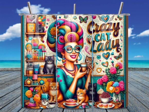 Crazy Cat Lady Retro Cafe 20oz Tumbler