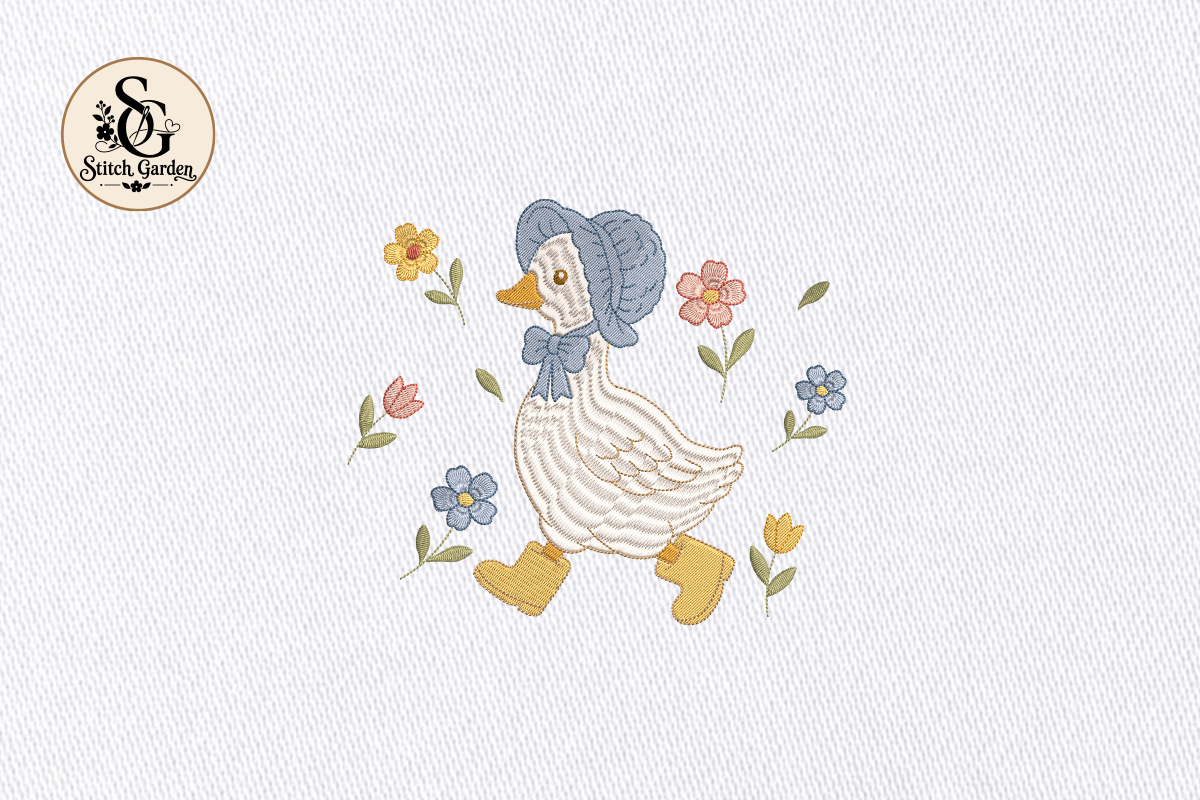 Cute Goose with Boots Embroidery