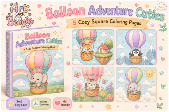 Cute Hot Air Balloon Coloring Page Pack