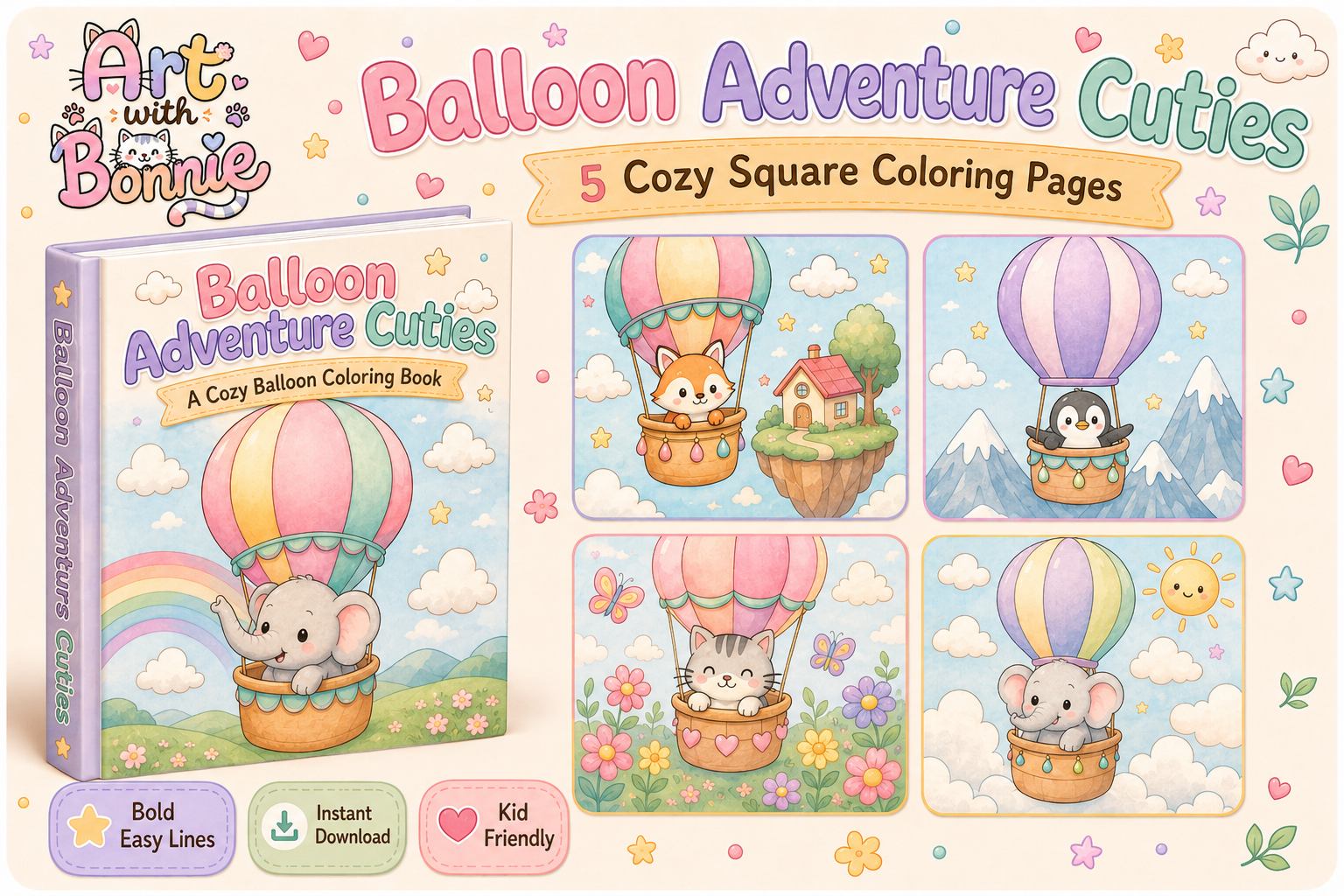 Cute Hot Air Balloon Coloring Page Pack