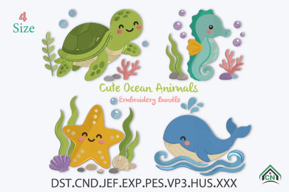 Cute Ocean Animals Embroidery Bundle