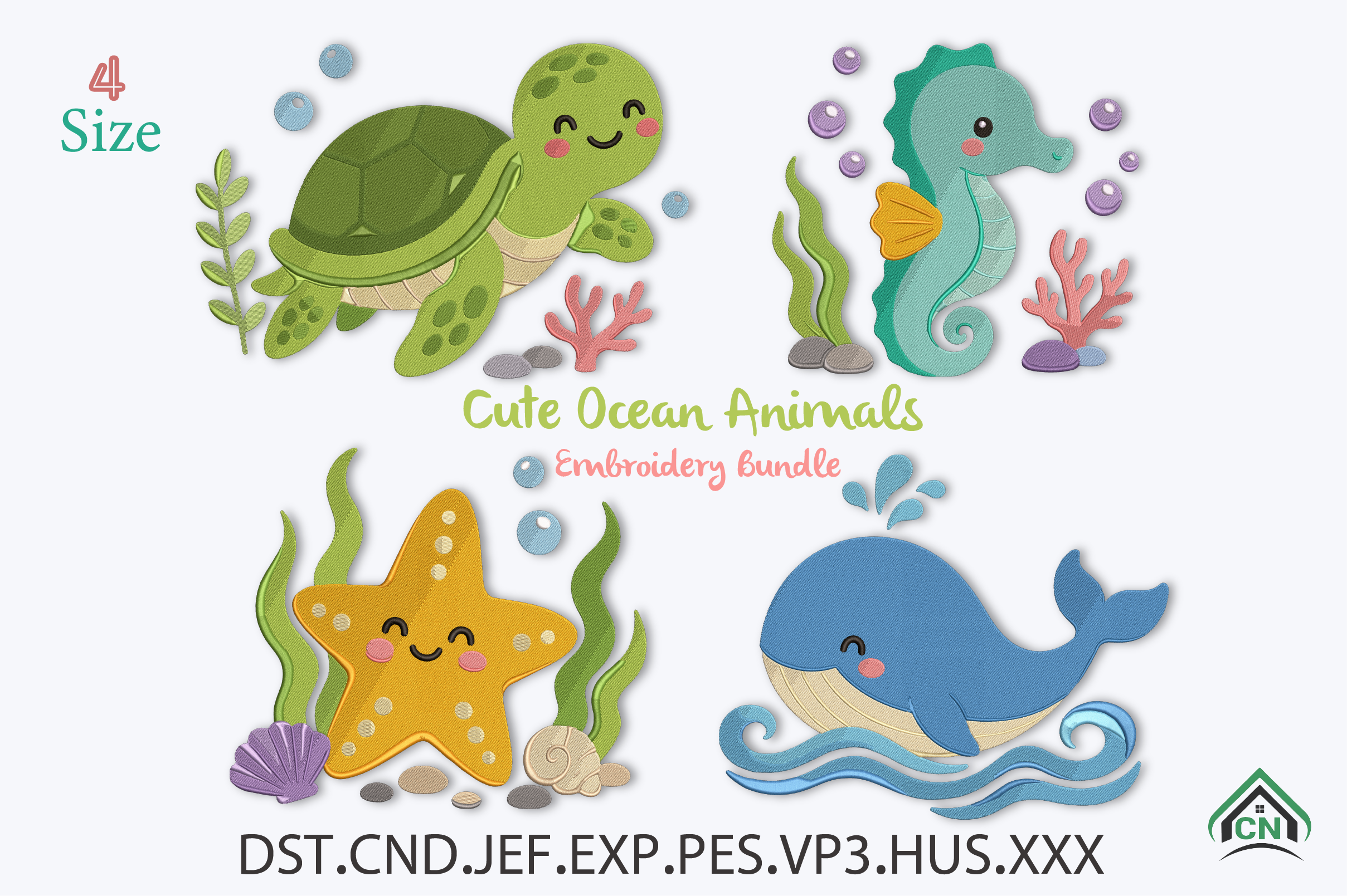 Cute Ocean Animals Embroidery Bundle