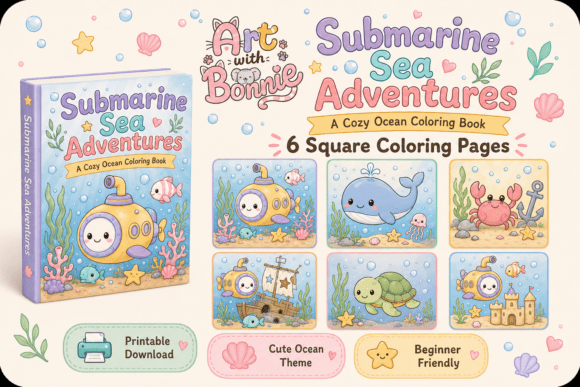 Cute Submarine Ocean Coloring Page Pack
