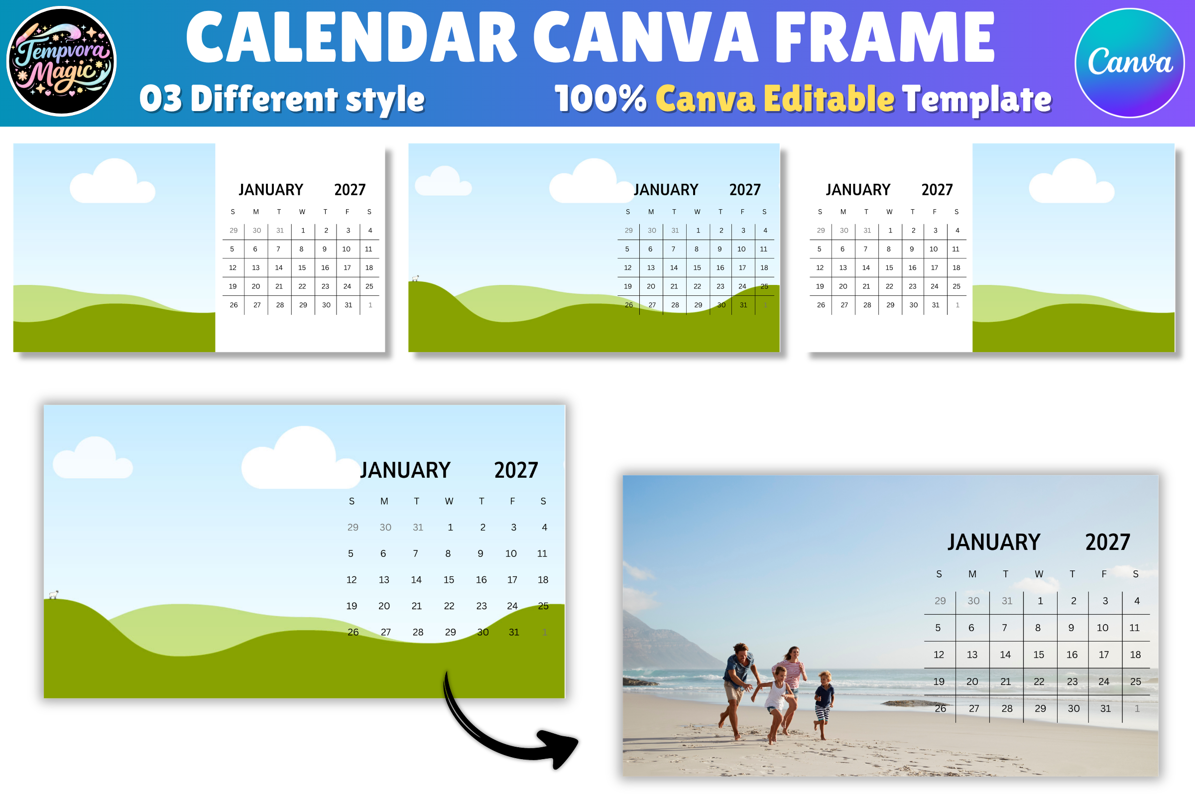 Editable Calendar Canva Template