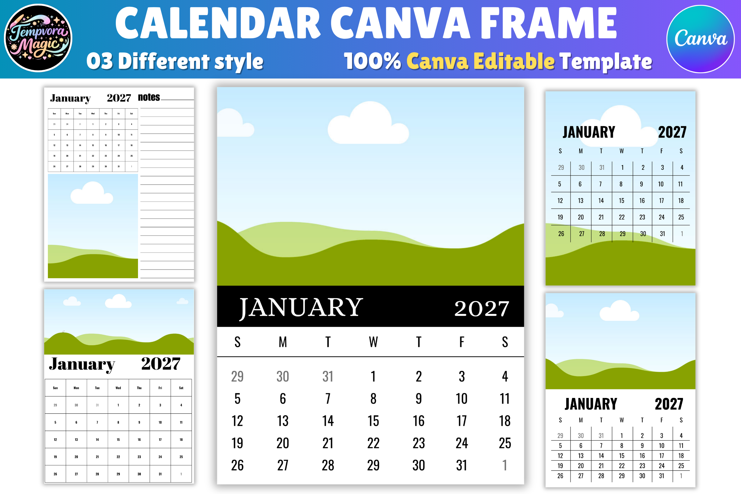 Editable Calendar Canva Template