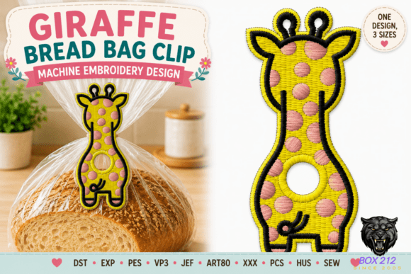Giraffe Bread Bag Clip Embroidery Design